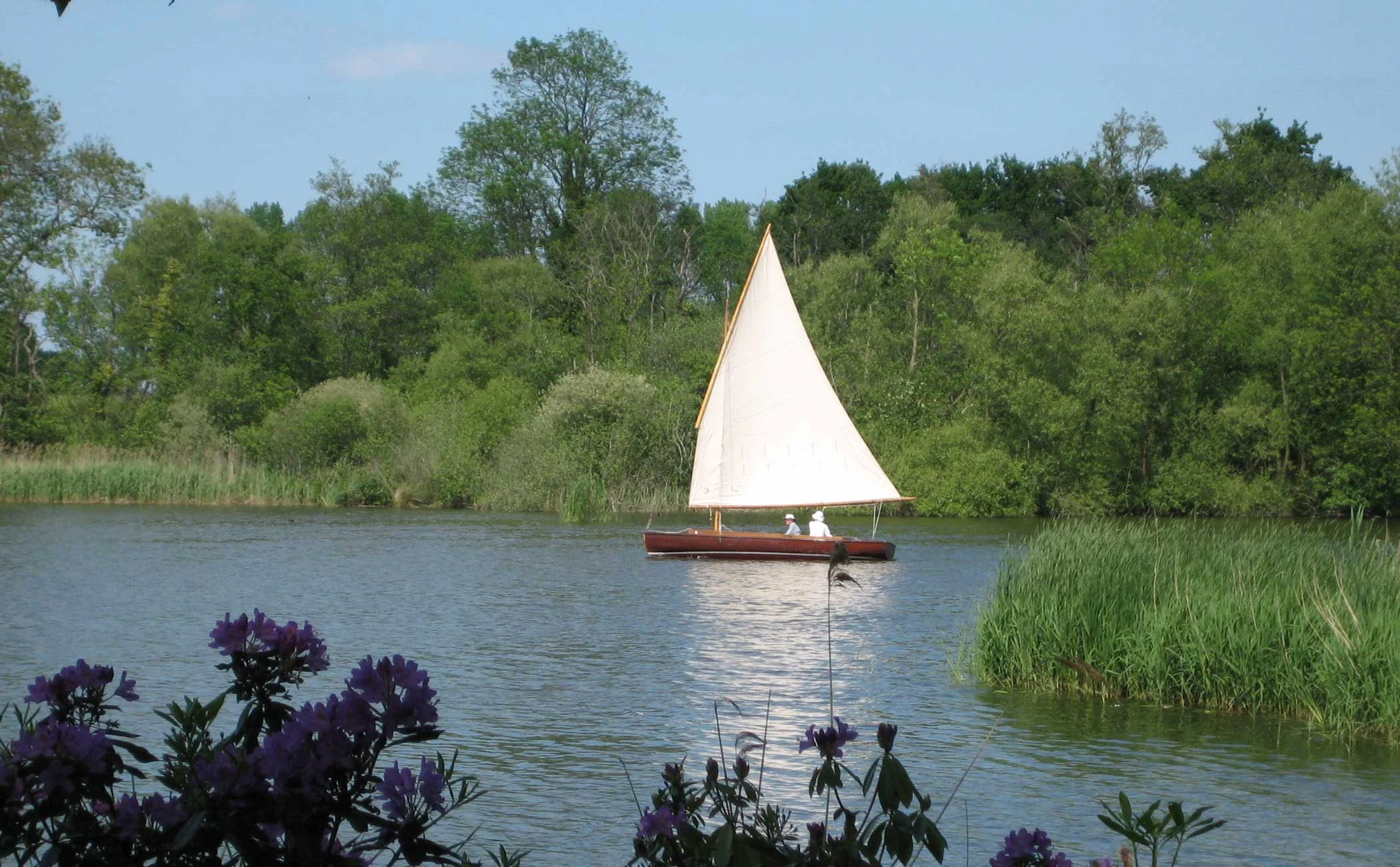 Brown bess sails the Norfolk Broads, a traditional wooden single sailed balanced lug