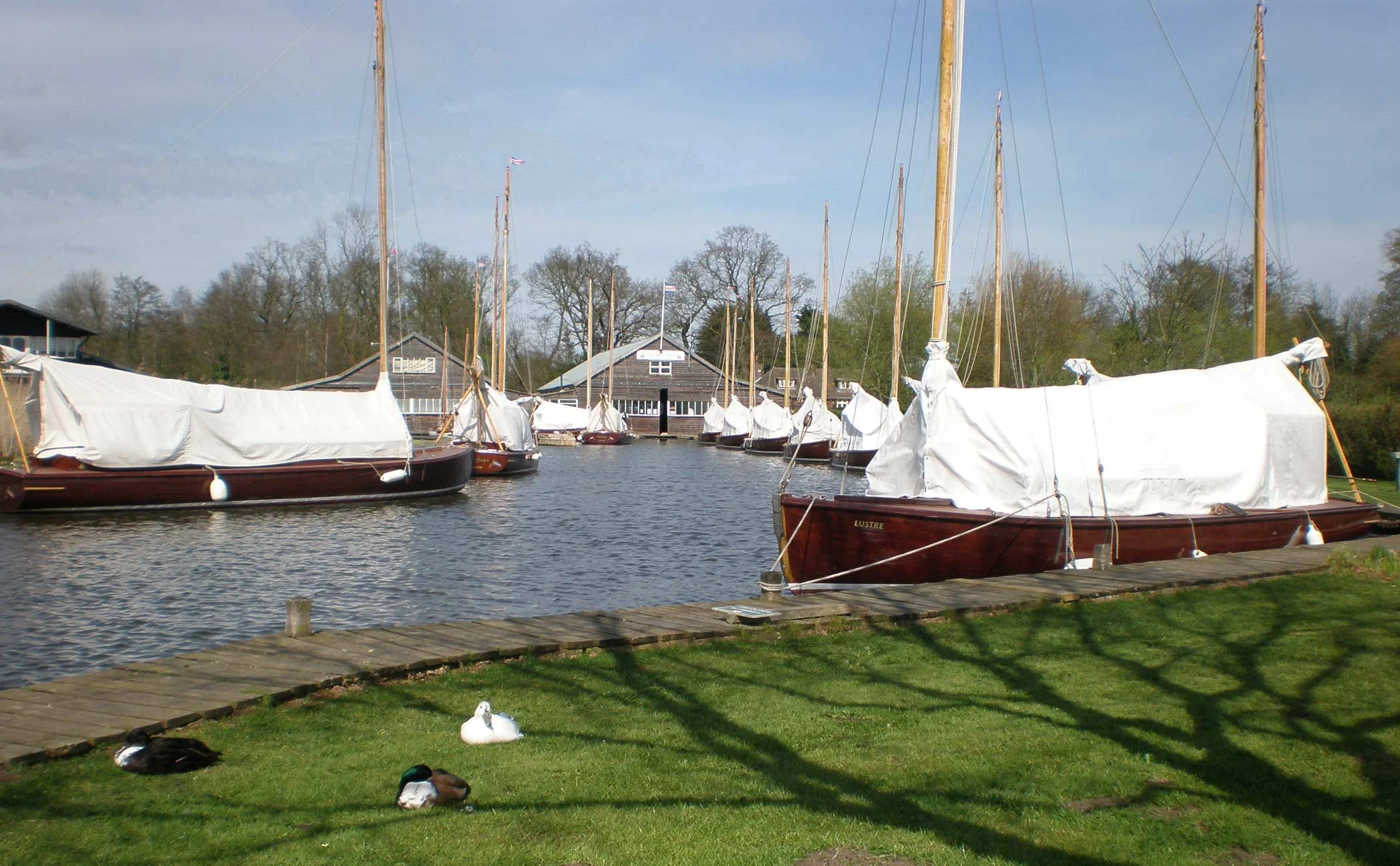 View of Hunter's Yard with the traditional wooden fleet covered and ready to sail.